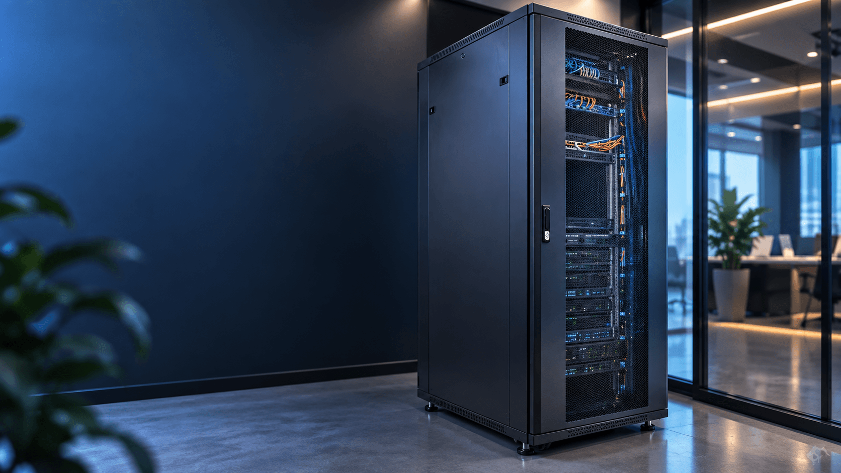 Enterprise server rack and organized business IT infrastructure